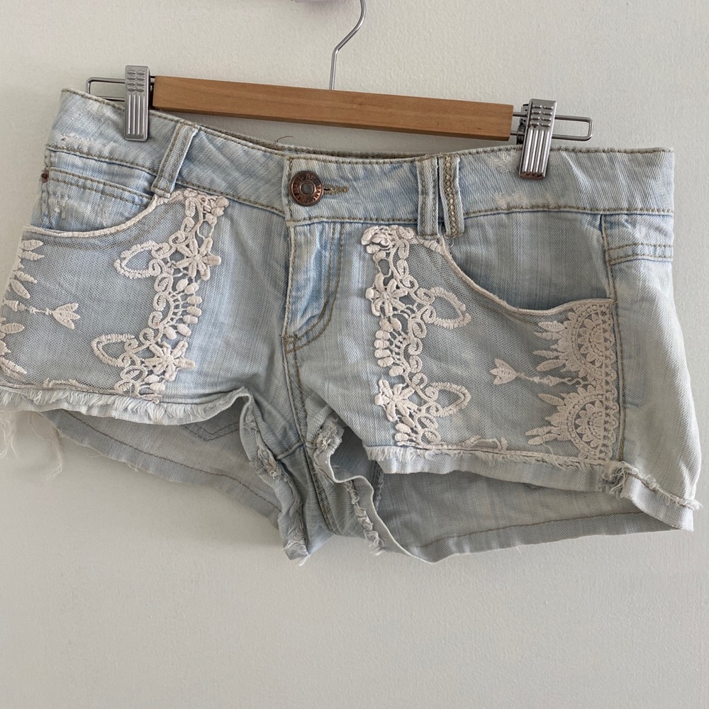 Denim lace shorts